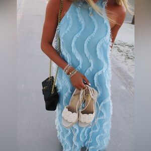 Light blue frilly maxi dress
